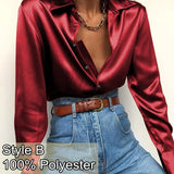 Satin Blouses Celmia 2021 Autumn Fashion Office Shirt Long Sleeve Solid Color Lapel Tops Loose Casual Blusas Sexy