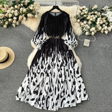 New Women's Dress Dress Oversized Printed Pleated Pleated Waist Belt Holiday Skirt-Outfit