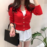 Women Cardigan Sweater Autumn Knitted Long Sleeve Short Coat Casual Single Breasted Korean Slim Chic Ladies Top