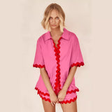 Fongt Spring 2024 New Women's Simple Fashion Short Shirt Casual Suit-88156-Outfit