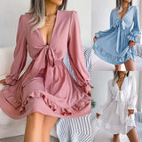 Shooting 2025 Spring And Summer Leisure Lace To The Waist Wood Ear Big Swing Dress Women's