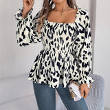 Fongt Shooting 2025 Autumn And Winter Leisure Wood Ear Side Leopard Long-Sleeved Chiffon Shirt Women's Clothing