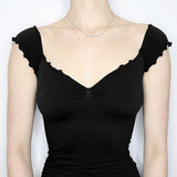 Solid Color Ruffled Short Sleeve Tee-Outfit