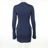 Dark Blue Long Sleeve Bodycon Mini Dress-Outfit