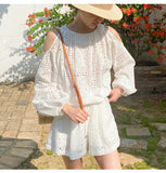 Fongt Spring And Summer New Small Fragrant Style Shorts Set Of Women's Long-Sleeved French Embroidery Tops Shenzhen South Oil Women's