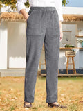 Pure Color Elastic Waist Striped Straight