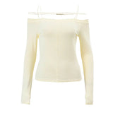 Fongt 2024 New Women's Long Sleeve One-Line Shoulder Sexy Top Casual Thin
