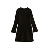 Fongt Women's Autumn New Temperament Light-Cooked Round-Neck Knitted Long Sleeves Mini Dress
