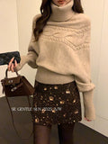 Fongt Xixi 2025 Winter New Korean Style Temperament High-Necked Jabs Long-Sleeved Knit Sweater Tops Women 25522