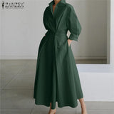 Fashion Lapel Neck Long Sleeve Sundress Elegant Women Autumn Long Shirt Dress Oversized Solid OL Vestidos Robe