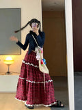 Red Plaid Ruffle Maxi Skirt-Outfit