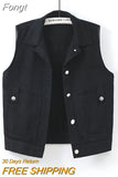 Black Red Pink White Denim Vest Tops Women Spring Summer Washed Ripped Beaded Sleeveless Jacket Lady Jeans Waistcoat