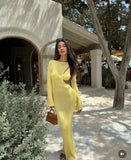 Ribbed Hollow Out Bralette Long Sleeve Maxi Dress-Outfit