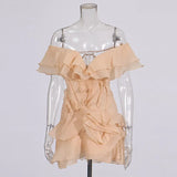 High-Level Temperament Short Dress 2025 New Lotus Leaf Side Shoulder Design Waist Thin Dress Dress