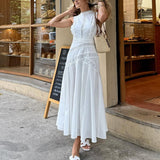 Fongt Design Long Dress 2025 Autumn And Winter New Sleeveless Collar Lace Hollow Waist Thin Dress Dress Women's