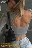 T-Shirts Long Sleeve Top Women Gray Tees Solid Basic Black T-Shirts O Neck Crop Top Skinny Streetwear Y2K