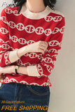 Fashion O-Neck Graphic Printing Knitted Long Sleeve Pullovers for Women 2023 New Design Casual Women Sweater Korean