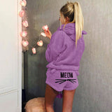 2023 Women's Cat Embroidered Pajamas Hooded Casual Set Two-Piece Fashion-Outfit