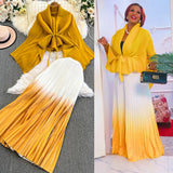 Fongt Wrinkled Butterfly Sleeve Gradient With Shawl Short Coat Top + Gradient 100 Folded Skirt Two-Piece Suit