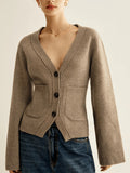 Fongt Casual Autumn/Winter Knitted Cardigan Solid Front Buckle With Simple Pocket Sweater Jacket
