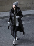 Cold Resistant Long Length Hooded Down Jacket Female 2024 Winter New Fashion Armband And Thick White Duck Down Matching Coat-Outfit