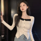 Contrast Irregular Square Neck Women's Knitted Tops Knitted Sweater y2k-Outfit