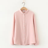 Shirts Tops And Blouses 100% Cotton Lady Long Sleeve Solid Color Office Work White Clothes Fashion Woman
