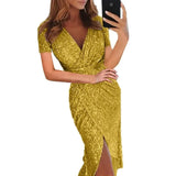 2023 Spring Summer Gold Sliver Green Sequined Party Dress Women Front Split Bodycon Party Vestidos Bling Clubwear
