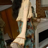 Vintage Leaves Print Maxi Dress-Outfit