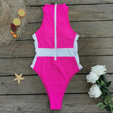 Solid Color Splicing Zipper Sleeveless Swimsuit Women 2025 New Swimsuit