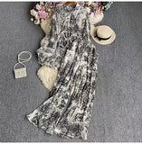 Fongt Suit Female Korean Version Of The Lantern Sleeves Loose Single-Chamed Dizzled Dyed Printed Shirt Three Sets Of High-Rise Broad-Legged Trousers