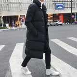 Winter Long Cotton Coat Men Handsome Long Style Over The Knee Thick Cotton-Padded Clothing Korean Version Students Trend Big Cotton-Padded Jacket-Outfit