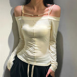 Fongt 2024 New Women's Long Sleeve One-Line Shoulder Sexy Top Casual Thin