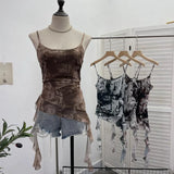 Solid Shooting Wasteland Style Personality Letter Tie-Dye Printing Mesh Sling Sling Babes Irregular Tuxedo Small Vest