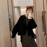 Women Streetwear Fashion Design Spring Autumn Cropped Harajuku Solid Classical Double Breasted Elegant Casual Outwear