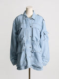 Fongt 2024 New Fashion Multi-Pocket Design Sense Waist Show Thin Long Work Style Denim Coat Female-Outfit