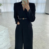 Autumn Winter Notched Double Breasted Jacket Slim Black Women Long Blazers Office Lady