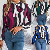 Fongt Shooting Spring And Summer New Temperament Striped Striped With Lantern Sleeve Chiffon Shirt Women's Clothing