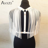 Women PU Leather Crop Top Fashion Adjustable Waist Harness Bondage Belt Tassel Costume Party Stage Performance Tank