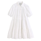 New Lapel Button Solid Color Wide Pendulum Cotton Dress 2648202-Outfit