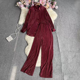 Fongt Suit Female Temperament Loose Long-Sleeved Shirt Two Sets Of Leisure High-Waist Hanging Pendant 100 Rolls