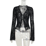Fongt Autumn 2024 New Fashion Chiffon Shirt Small Fragrant Temperament Laded Horn Sleeve Top