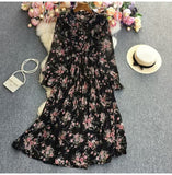 Fongt And Autumn Gentle Wind Korean Version Of Sweet Round Collar Lote Side To Receive Waist Thin A Word Broken Flower Chiffon Dress Woman