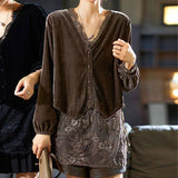 Lady Stylish Lace Spliced Shirt Spring Autumn Elegant V-Neck Female Clothing Single-breasted Vintage Casual Loose Blouse-Outfit