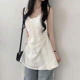 Tully lace side shirring layered bustier Blouse-Outfit