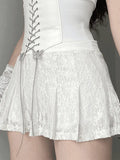 A Line Pleated Lace Mini Skirt-Outfit