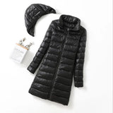 Korean Version Slim Light Down Jacket Female Long Slim Standing Collar Can Take Off The Hat Women's Large Size Coat Tide-Outfit
