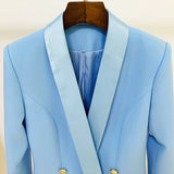 STREET Newest 2022 Designer Fashion Blazer Dress Women's Double Breasted Lion Buttons Shawl Collar Long