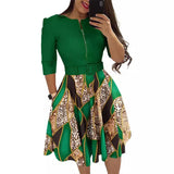 Fongt New Round-Neck Printing Belt Fashion Casual Commuter Dress