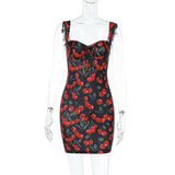 Fongt Spring 2025 New Short Dress Small Scented Style Elegance Cherry-Print Suspension